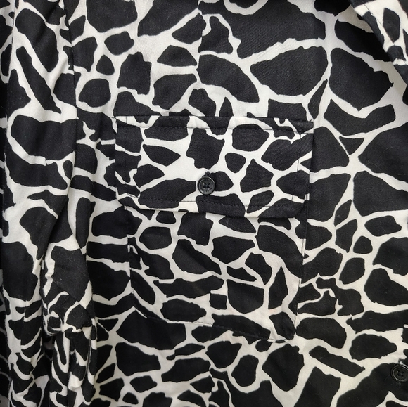 JONES NEW YORK Women's Cotton Blouse Long Sleeve Animal Print Black White L - Picture 5 of 10